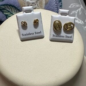 Classic Gold-Tone Stainless Steel Oval Stud Earrings